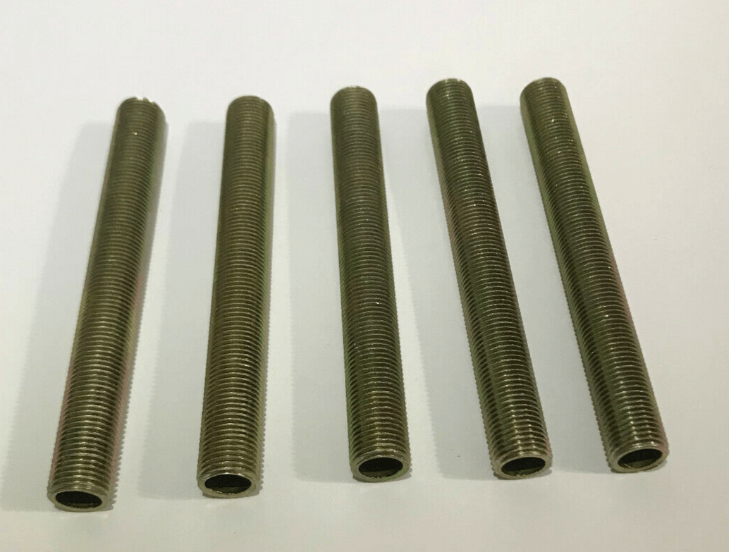 Lot Of 5, 2 1/2" ,1/8 IP Zinc Plated Steel Lamp Nipples 3/8" O.D. Rust Resistant - Stone Door Lamps