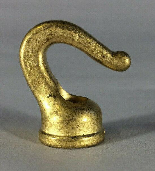 New 1" Unfinished Cast Brass Small Lamp Hook With Wire Way, 1/8F Tap #BH935U - Stone Door Lamps