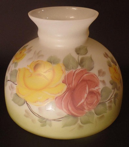 New 10" Opal Glass Student Oil Lamp Shade Hand Painted Victorian Roses Scene USA - Stone Door Lamps