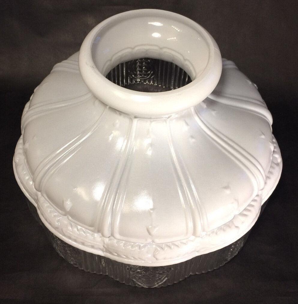 New 10" Glass Oil Lamp Shade Satin White Top Clear Crystal Panel fits Aladdin - Stone Door Lamps