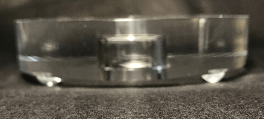 New 5" Diameter Clear Round Footed Acrylic Lamp Base w/ Center Hole, No Wire Way - Stone Door Lamps