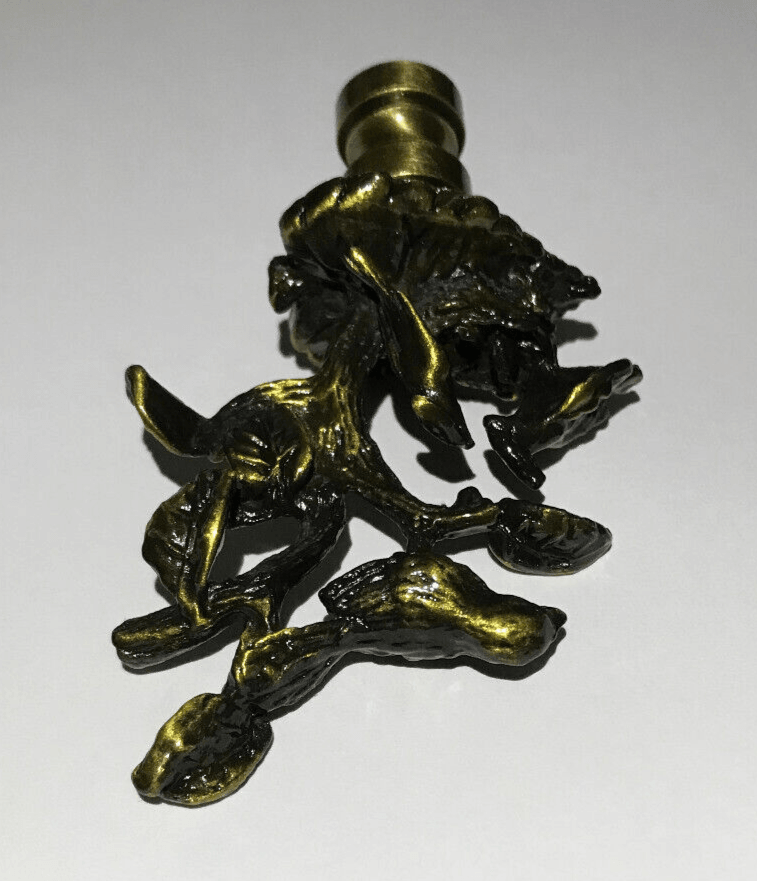 New 2 7/8" Cast Brass Birds On Branch Lamp Finial w/ Antique Finish, 1/4 - 27F Tap - Stone Door Lamps