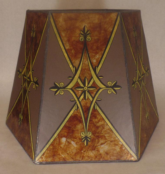 New Mica Lamp Shade, Decorated Antique Amber Hexagon Style, 10"x16"x11" #MS705D - Stone Door Lamps