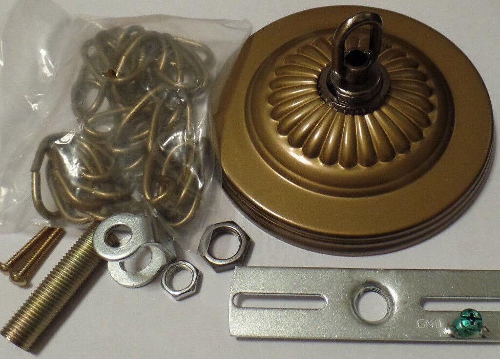 5 1/4" Solid Brass Canopy Kit With 3' Chain Antique Brass Finish With Loop #836A - Stone Door Lamps
