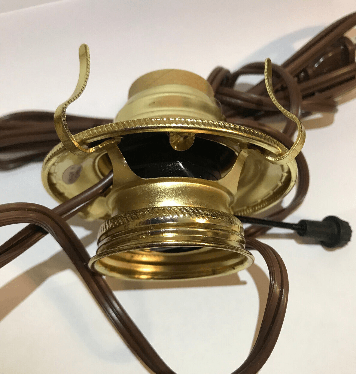 New Brass Plated #2 Electric Lamp Burner With 6 ft. Brown Cord #EB204 - Stone Door Lamps