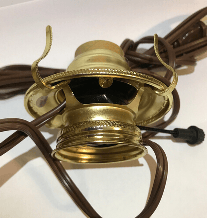 New Brass Plated #2 Electric Lamp Burner With 6 ft. Brown Cord #EB204 - Stone Door Lamps