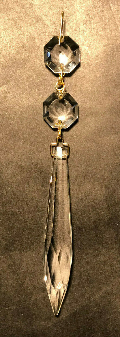 New 3" (5 1/4" Overall Length) Clear Crystal U-Drop Prism With 2 Beads Brass Pin