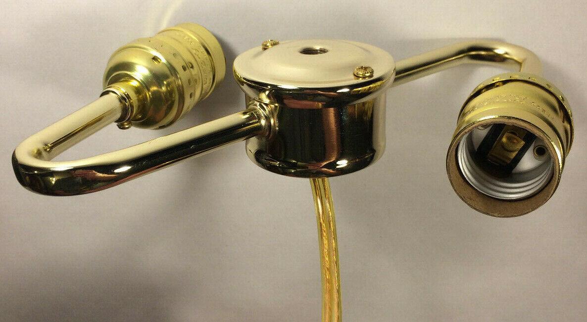 New Wired S - Type 2 - Arm Lamp Cluster Body w/ Keyless Sockets, Brass Plated LC408K - Stone Door Lamps