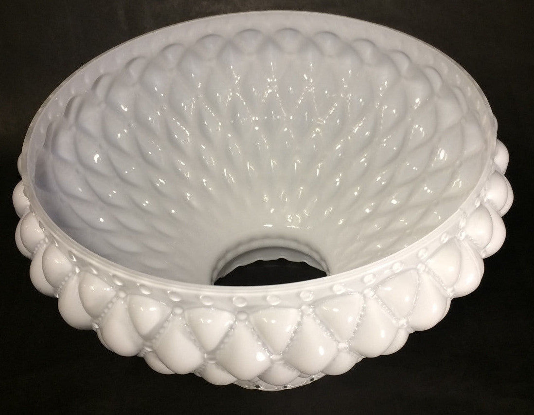 New Diamond Quilted Student Lamp Shade, Cased Opal Glass, Crimp Top, 10" Fitter