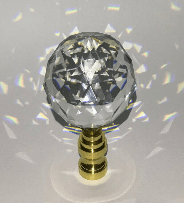 New 2 5/8" Lead Crystal Lamp Finial With Brass Base, 1/4 - 27F Tap, #CF003 - Stone Door Lamps