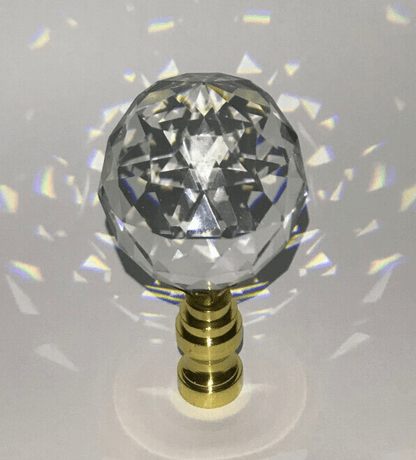 New 2 5/8" Lead Crystal Lamp Finial With Brass Base, 1/4 - 27F Tap, #CF003 - Stone Door Lamps