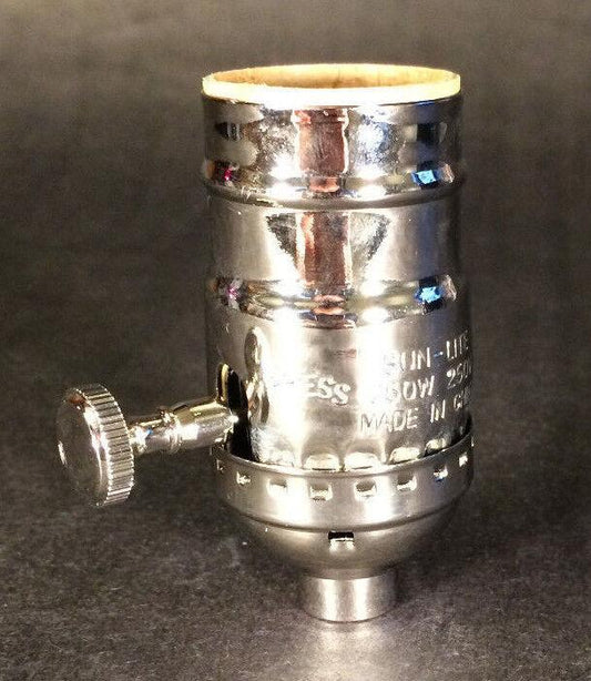New 3 - Way Turn Knob Lamp Socket Nickel Plated Solid Brass Industrial Style #273N - Stone Door Lamps