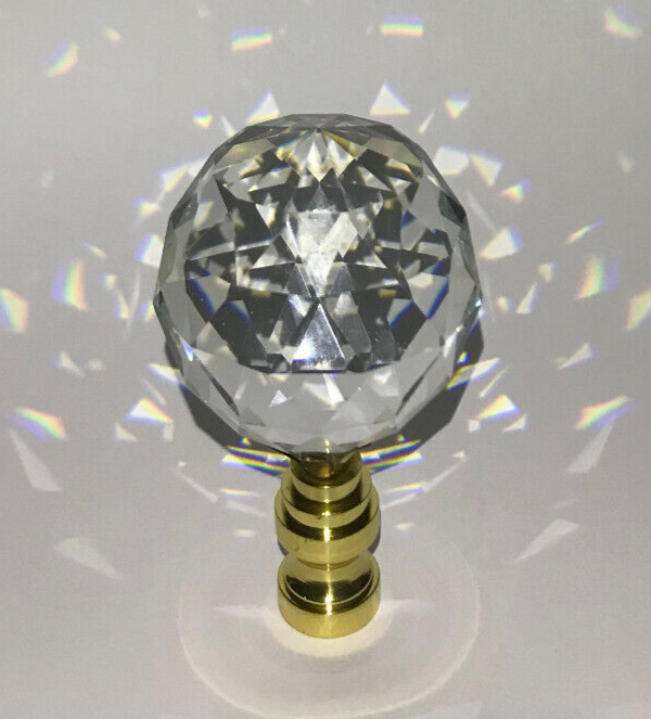 New 2 5/8" Lead Crystal Lamp Finial With Brass Base, 1/4-27F Tap, #CF003