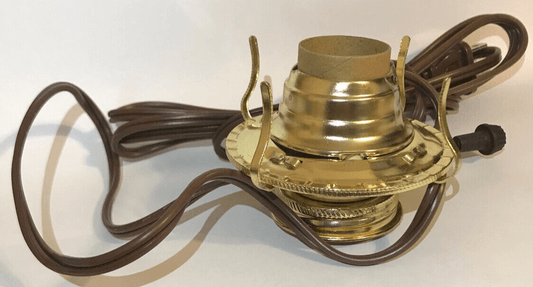 New Brass Plated #2 Electric Lamp Burner With 6 ft. Brown Cord #EB204 - Stone Door Lamps