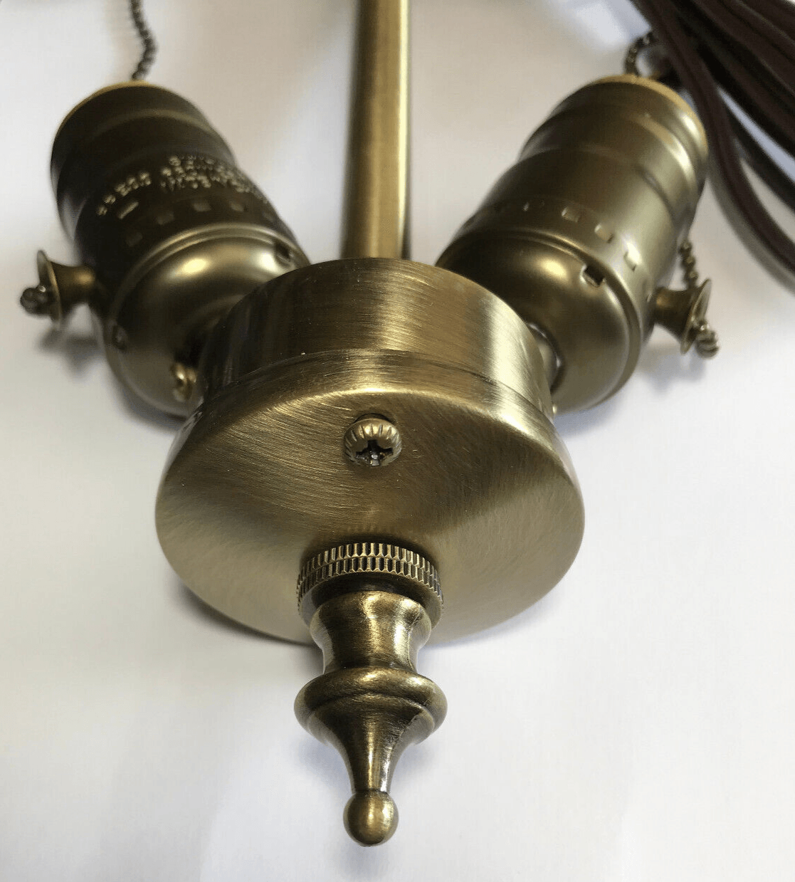 Medium Base Two Light Pull Chain Lamp Cluster W/ Lead Wire, Antique Brass Finish - Stone Door Lamps