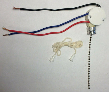 New Leviton 3 - Way Nickel Pull Chain Ceiling Fan Canopy Switch, 6" Wire Leads - Stone Door Lamps