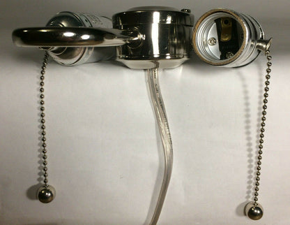 New Wired S-Type 2-Light Lamp Cluster w/ Pull Chain Sockets, Nickel Finish #412N