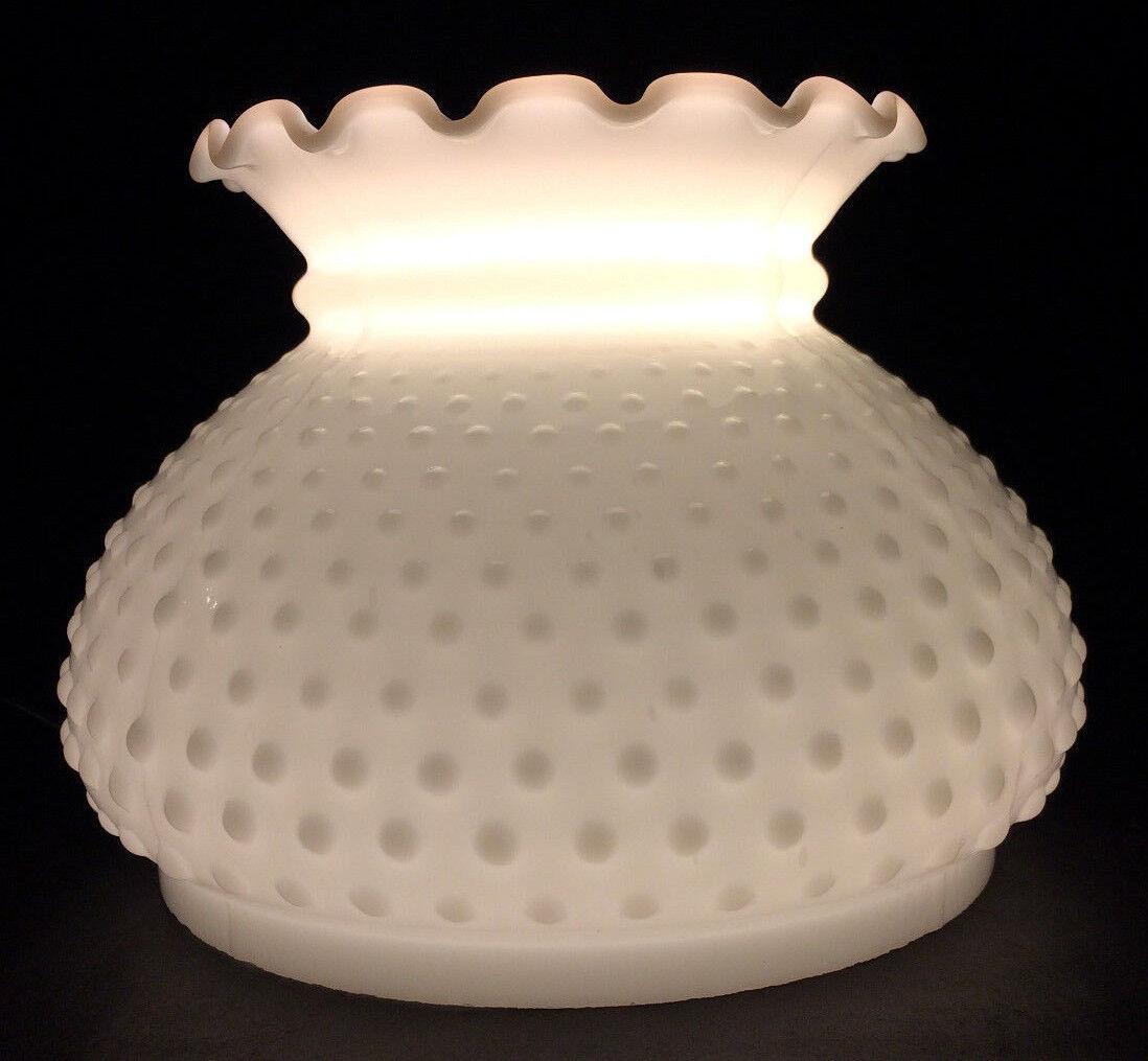 New 7" Cased Opal White Glass Hobnail Student Lamp Shade, Crimped Top #7S612C