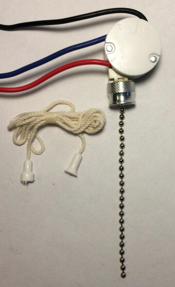 New Leviton 3 - Way Nickel Pull Chain Ceiling Fan Canopy Switch, 6" Wire Leads - Stone Door Lamps