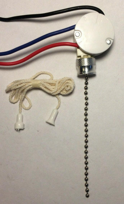 New Leviton 3 - Way Nickel Pull Chain Ceiling Fan Canopy Switch, 6" Wire Leads - Stone Door Lamps