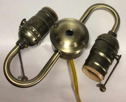 New Wired S-Type 2-Light Lamp Cluster w/ Pull Chain Sockets, Antique Finish 412A