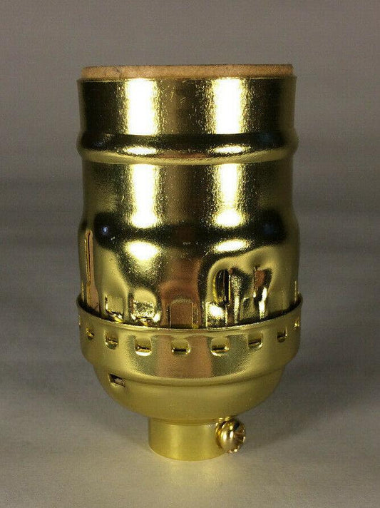 New Short Keyless Lamp Socket, Medium Base (E26), Brass Plated, U.L. #CS348 - Stone Door Lamps