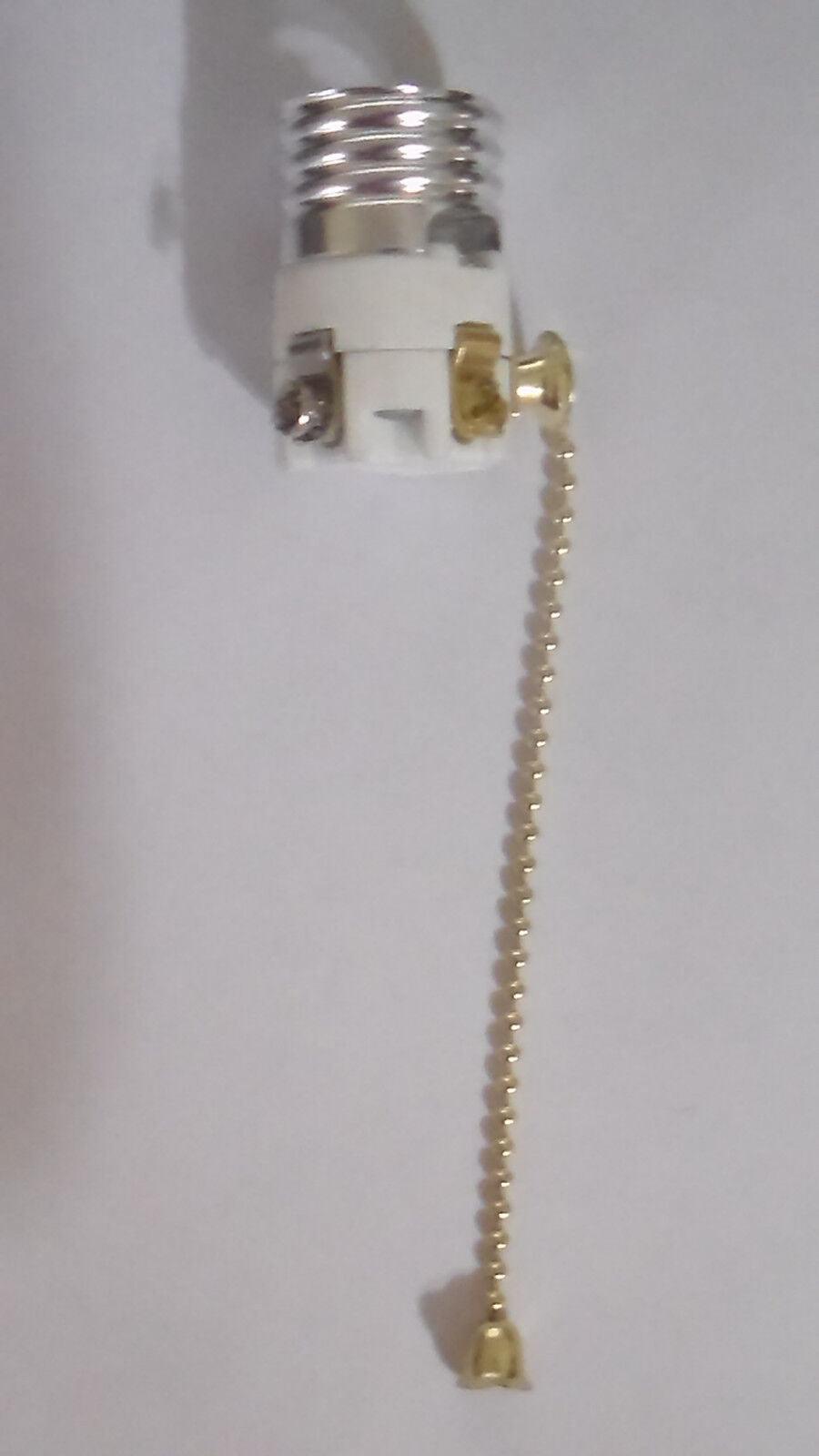 PORCELAIN PULL CHAIN LAMP LIGHT SOCKET INTERIOR w/ Brass Finish Chain #SO210P