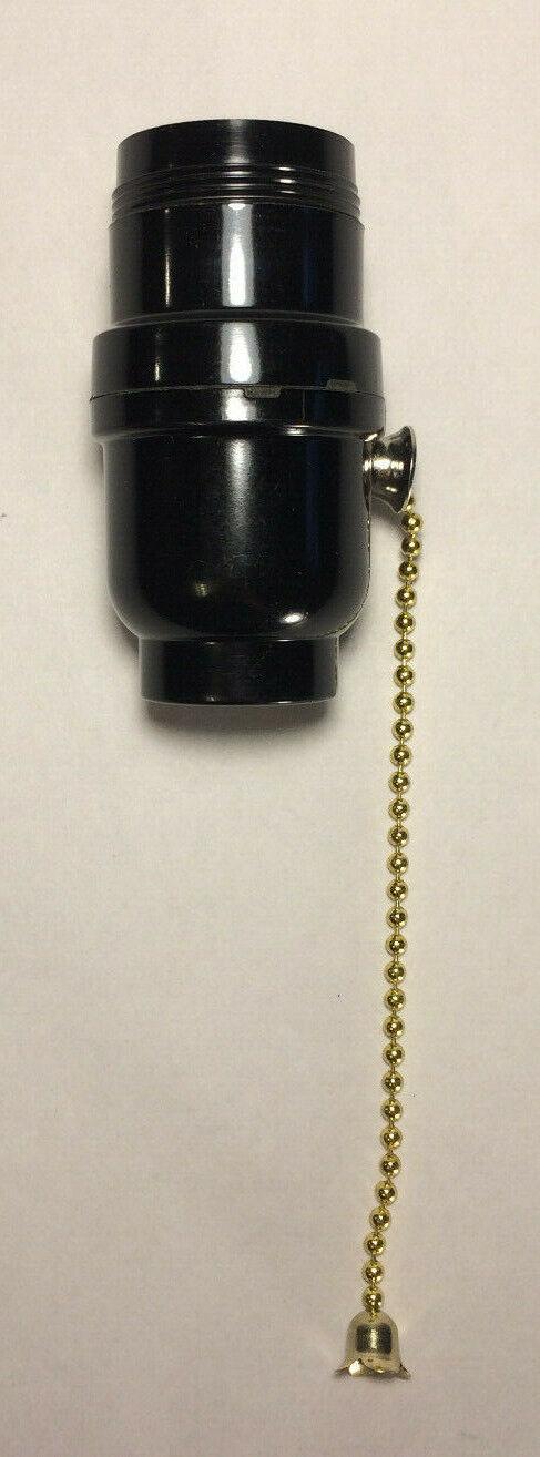 New Phenolic Bakelite Pull Chain Uno Lamp Socket w/ Brass Chain, E26, #SO676 - Stone Door Lamps