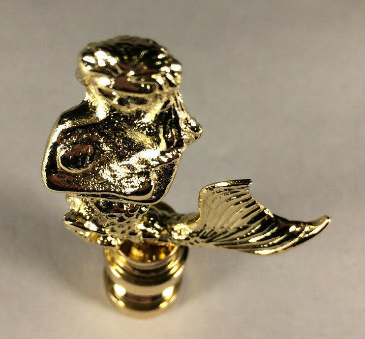 New 2 7/8" Solid Brass Mermaid Lamp Harp Finial, Polished & Lacquered #LF262