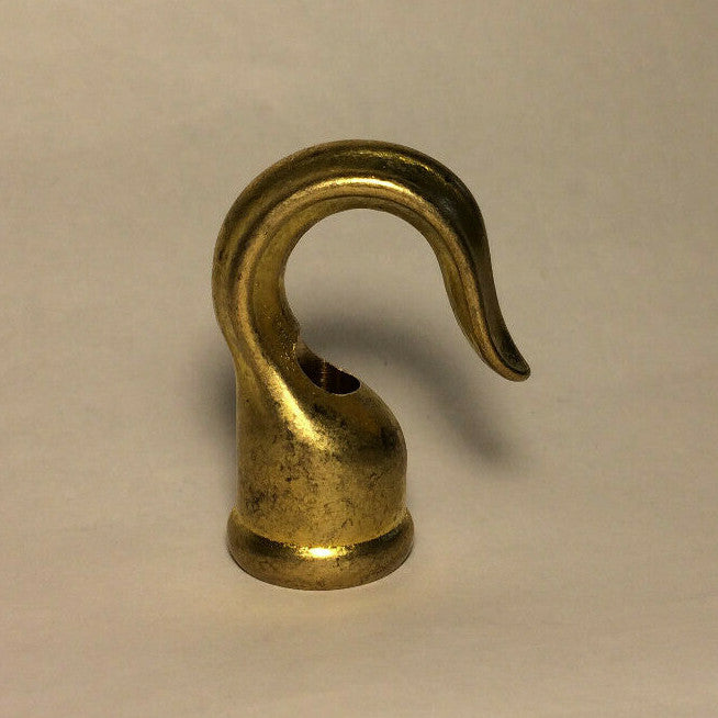 New 2" Unfinished Heavy Cast Brass Lamp Hook With Wire Way, 3/8F Tap #BH844U
