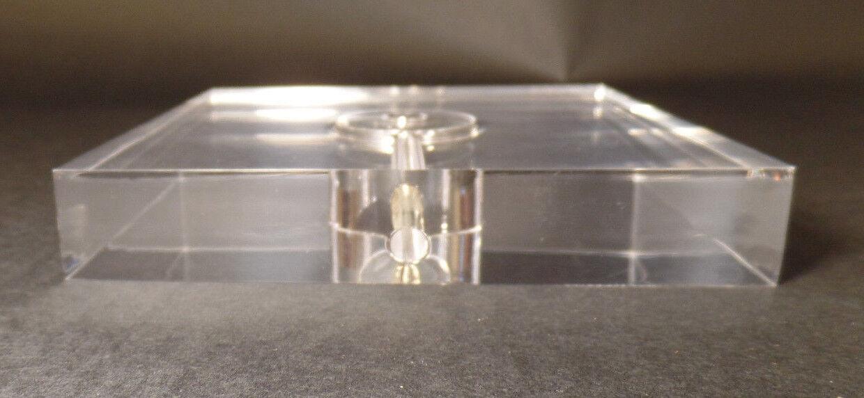 New 6" Diameter Clear Square Acrylic Lamp Base w/ Center Hole & Side Outlet - Stone Door Lamps