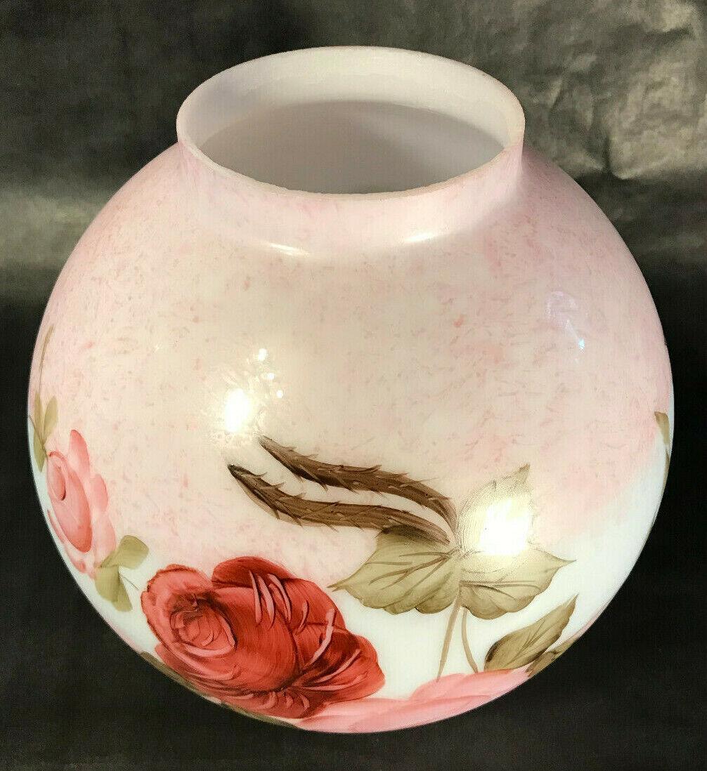 New 9" Hand Painted Queen Elizabeth Floral Scene Mottled Carmine Tint Ball Shade - Stone Door Lamps