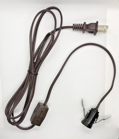 NEW 6' Brown 18/2 Lamp Cord Set w/ Rotary Switch & Candelabra Socket Clip, SPT-1