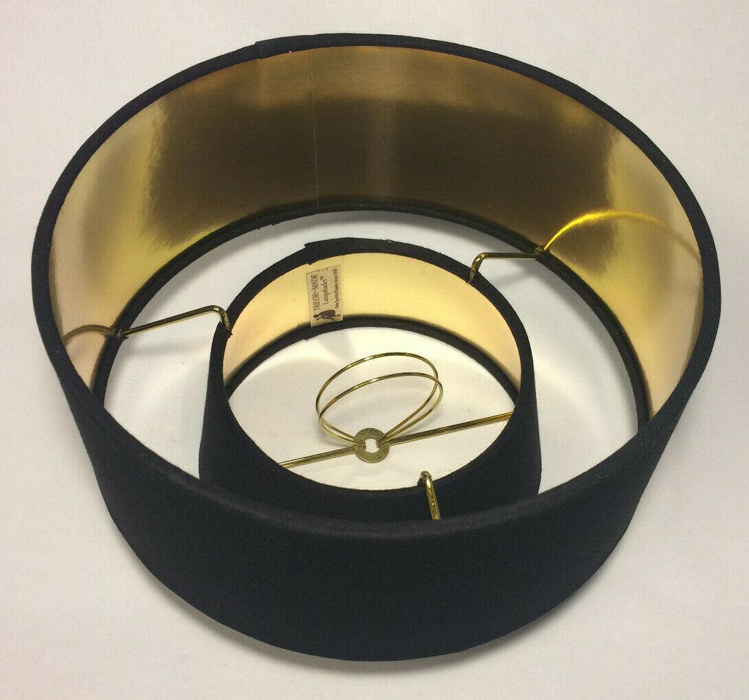 New Black Mid Century Two Tier Hardback Lamp Shade, Bulb Clip, Fine Linen HS690N - Stone Door Lamps