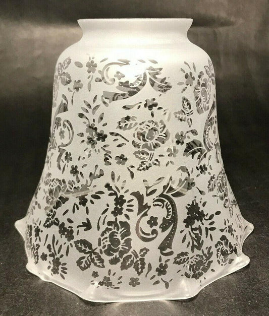 New Victorian Lace Etched Filigree Crimped Fixture Shade, 2 1/4" Fitter, #FS450 - Stone Door Lamps