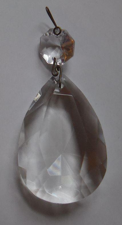 2" Clear Glass Crystal Pendalogue Prism w/ Antique Brass Pin Chandelier Lamp - Stone Door Lamps