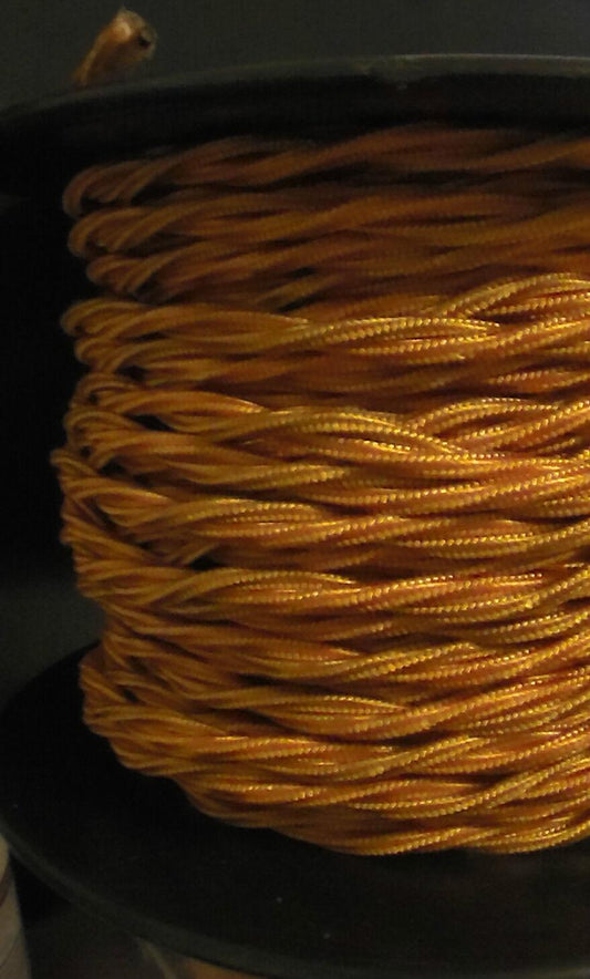 Gold Twisted Rayon Covered Wire Antique Vintage Style Cloth Lamp Cord 6 ft. Min. - Stone Door Lamps