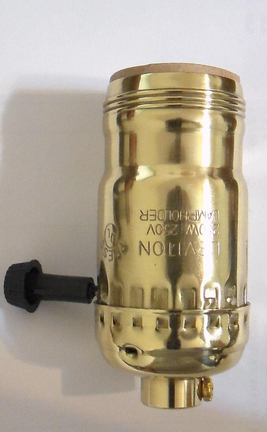 NEW Leviton Solid Brass Uno Thread Shell On / Off Turn Knob Lamp Socket #SO100 - Stone Door Lamps